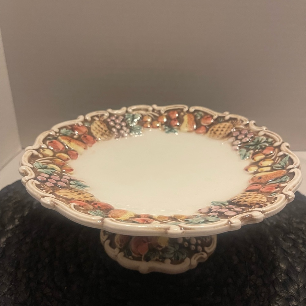 Lefton Ceramic Footed cake/ tidbit tray- Multicolor